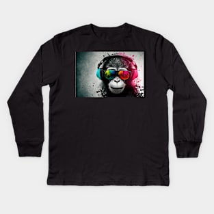 color splash music monkey #1 Kids Long Sleeve T-Shirt